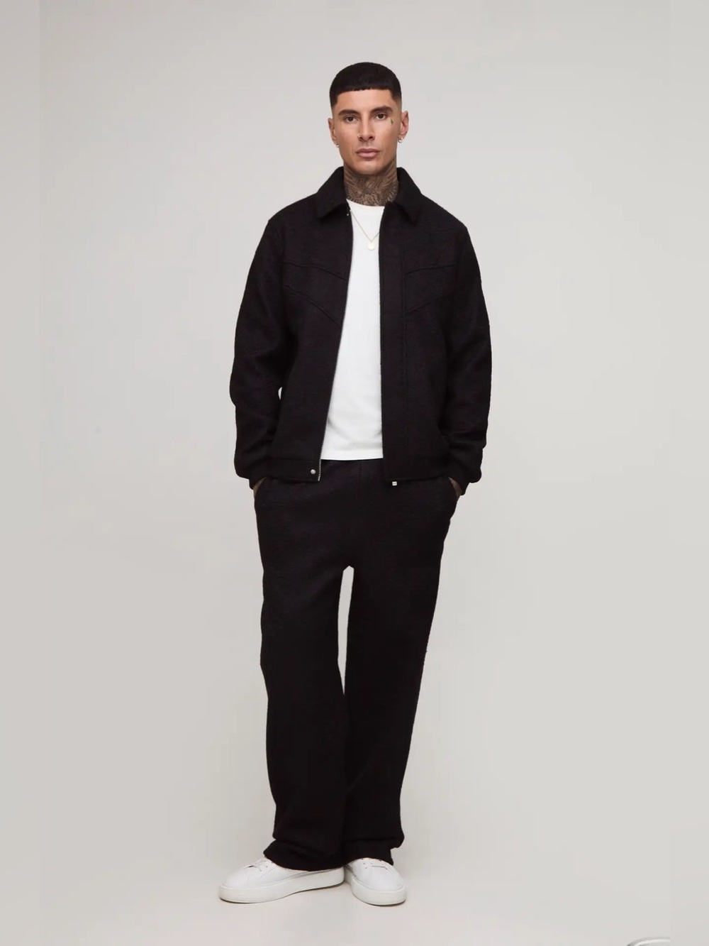 boohooMAN Tall Wool Look Regular Fit Collared Bomber Jacket
